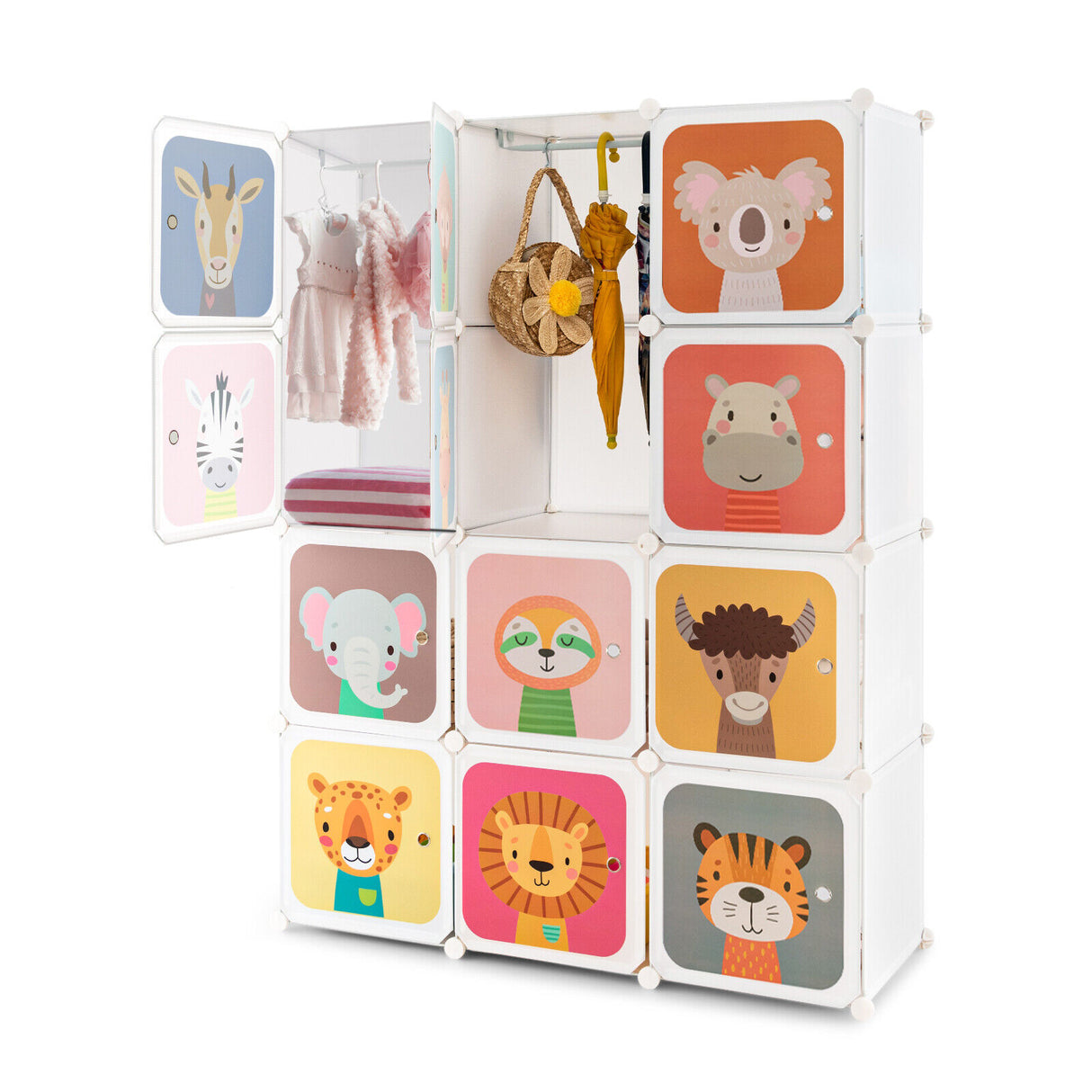 12 Cube Kids Wardrobe Closet with Hanging Section and Doors