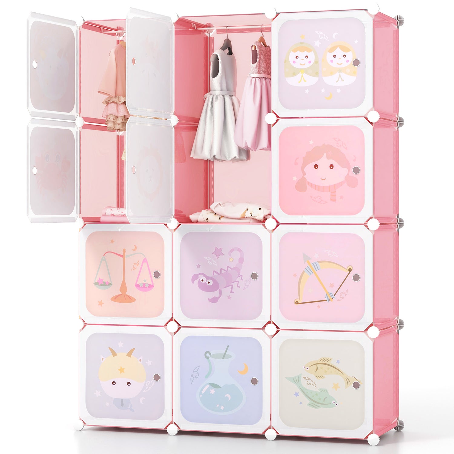 12 Cube Kids Wardrobe Closet with Hanging Section and Doors
