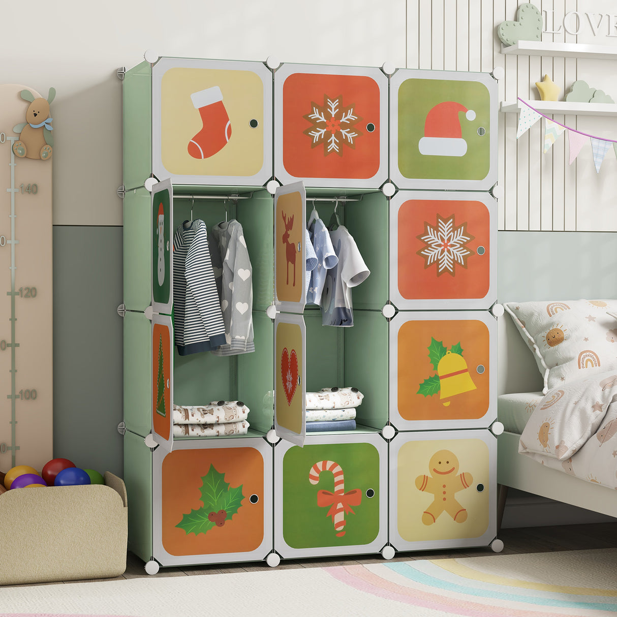 12 Cube Kids Wardrobe Closet with Hanging Section and Doors