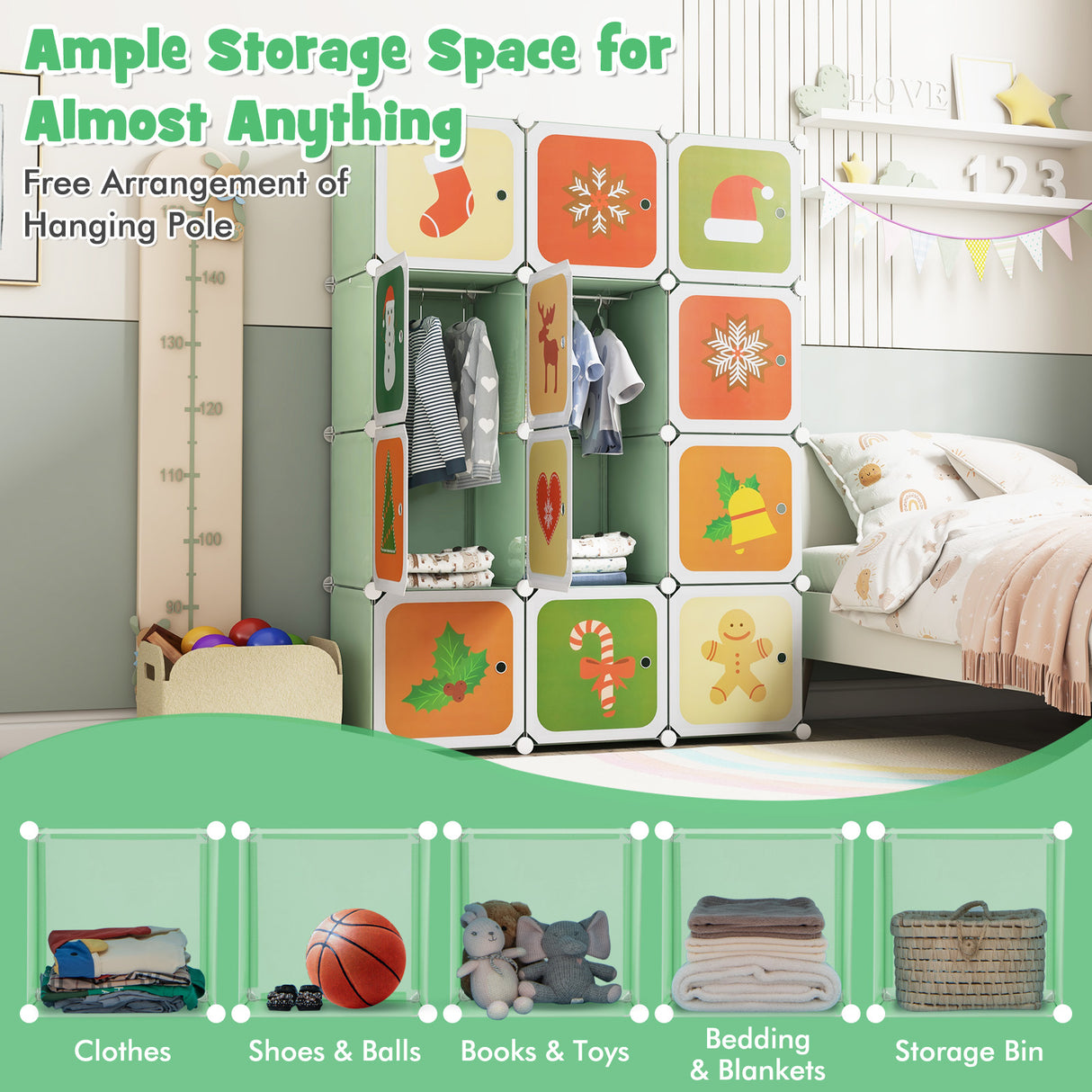 12 Cube Kids Wardrobe Closet with Hanging Section and Doors