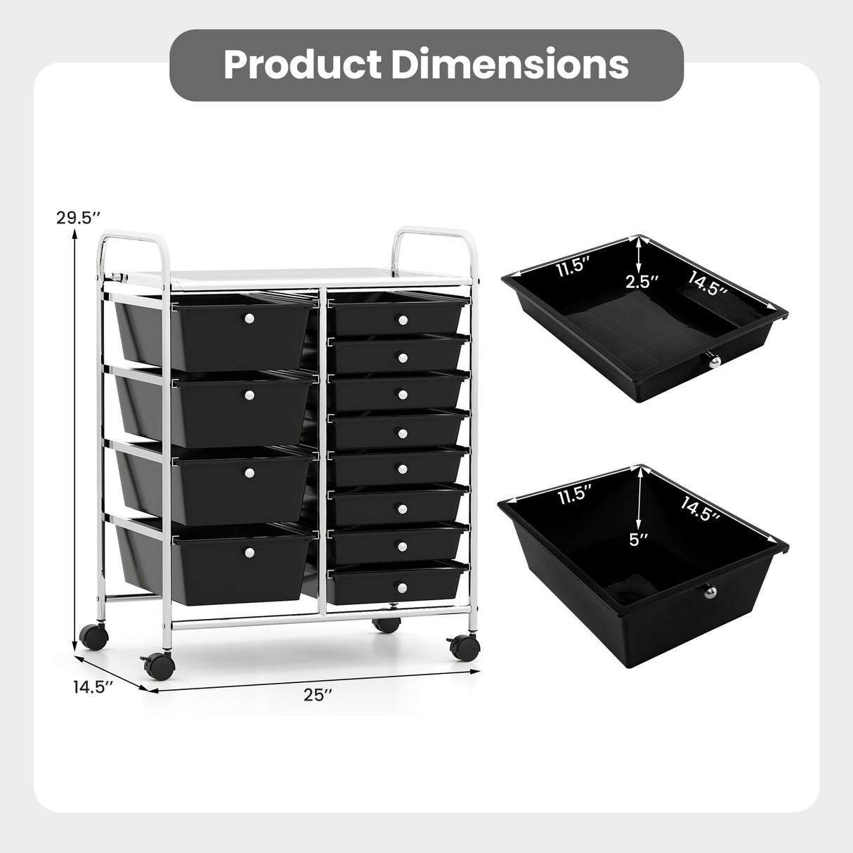 12-Drawer Utility Rolling Cart with Drawers Multi-Use Storage