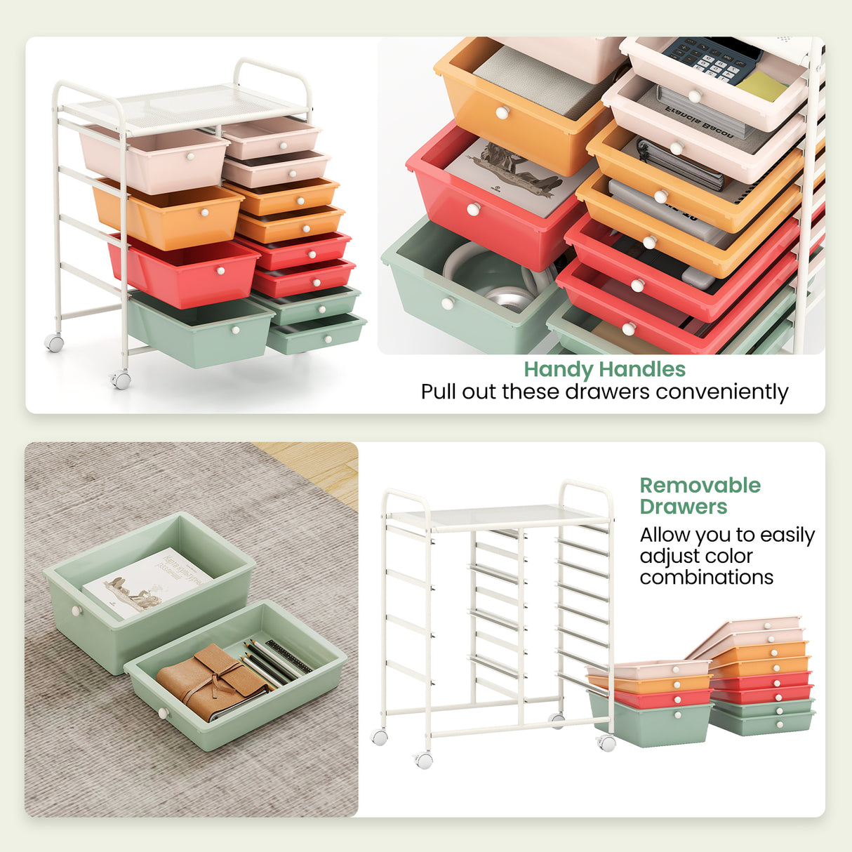 12-Drawer Utility Rolling Cart with Drawers Multi-Use Storage