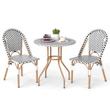 3 Piece French Bistro Table Chair Set with Outdoor Wicker Round Table and 2 Dining Chairs