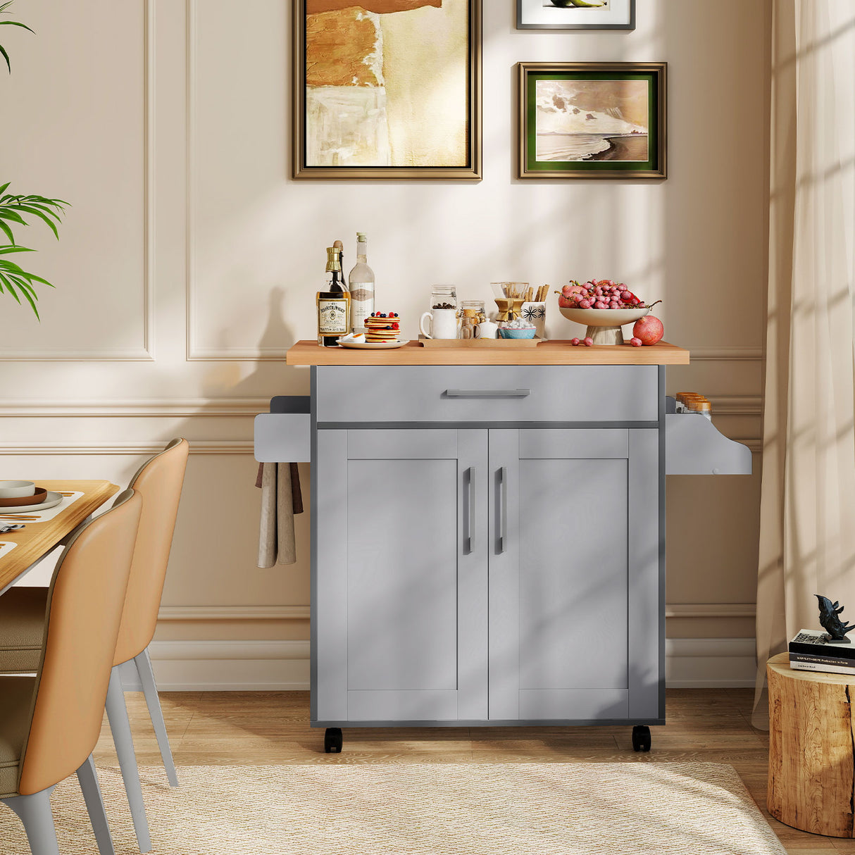 Rolling Kitchen Island Cart with Towel and Spice Rack
