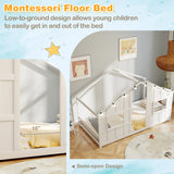 Twin Size House Bed with LED Lights Montessori Slat-free Floor Bed