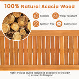 Acacia wood outdoor bench with slatted seat for garden
