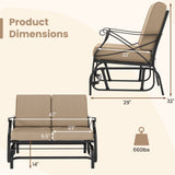 Outdoor 2-Person Glider Rocking Chair Loveseat with Thick Cushions and Metal Frame-Brown