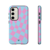 BLUE PINK CURVY CHECKERBOARD | Tough Phone Case