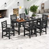 7 Pieces Outdoor Dining Table Set for 6 People 67" HDPE Patio Rectangle Table and 6 Armchairs-Black