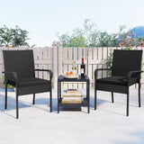 3 Piece Patio Furniture Set with Seat Cushions and Tempered Glass Tabletop