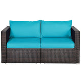 2PCS Patio Rattan Sectional Conversation Sofa Set