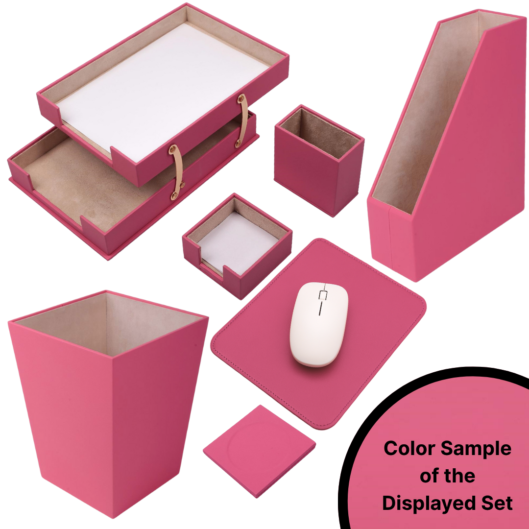 MOOG Leather Desk Set – 7-Piece Organizer-Red
