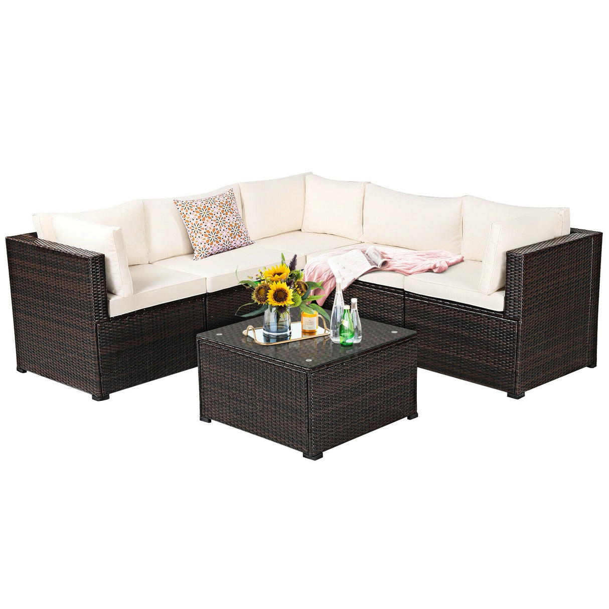 6 Pieces Patio Furniture Sofa Set with Cushions for Outdoor