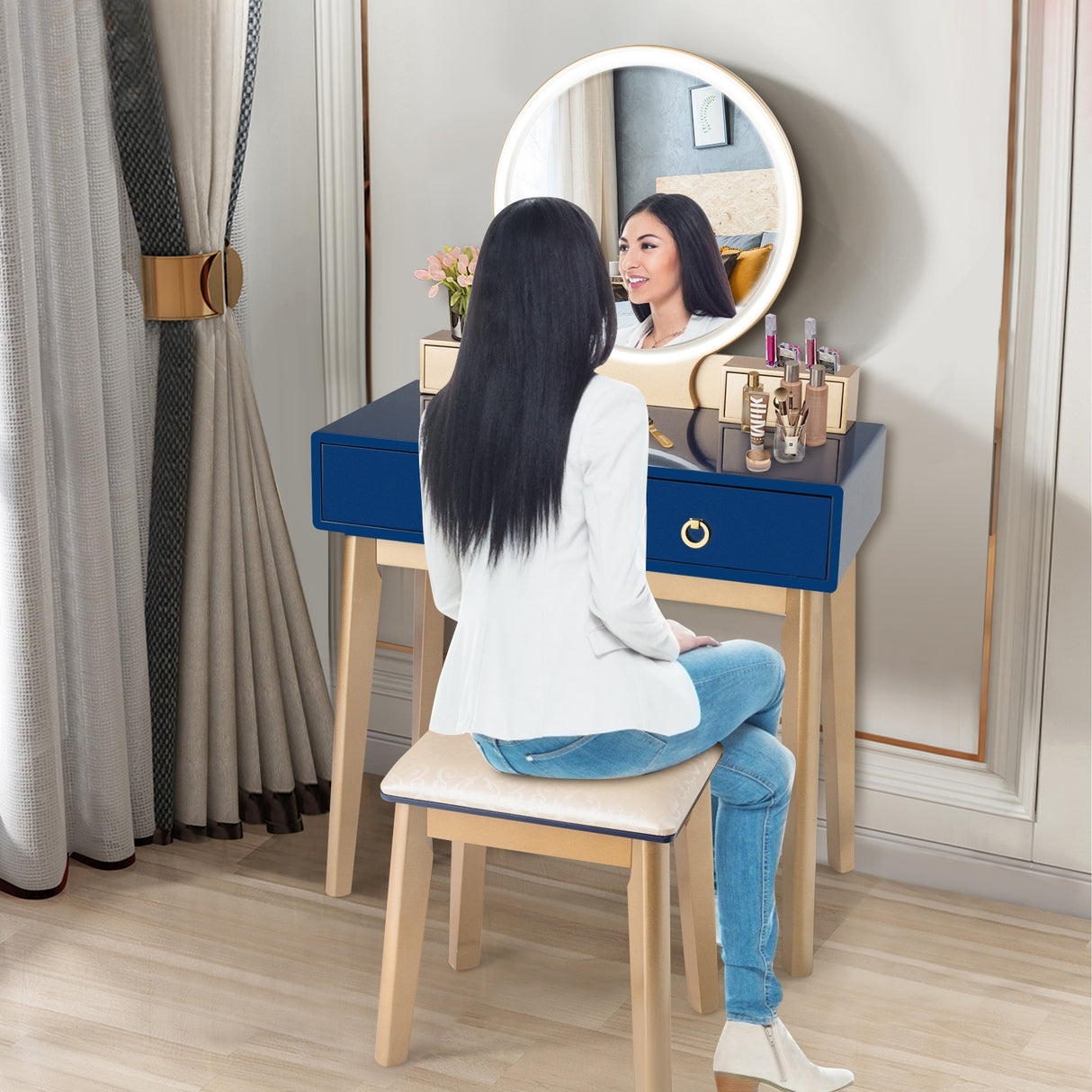 Set 3 Makeup Vanity Table Color Lighting Jewelry Divider Dressing Table