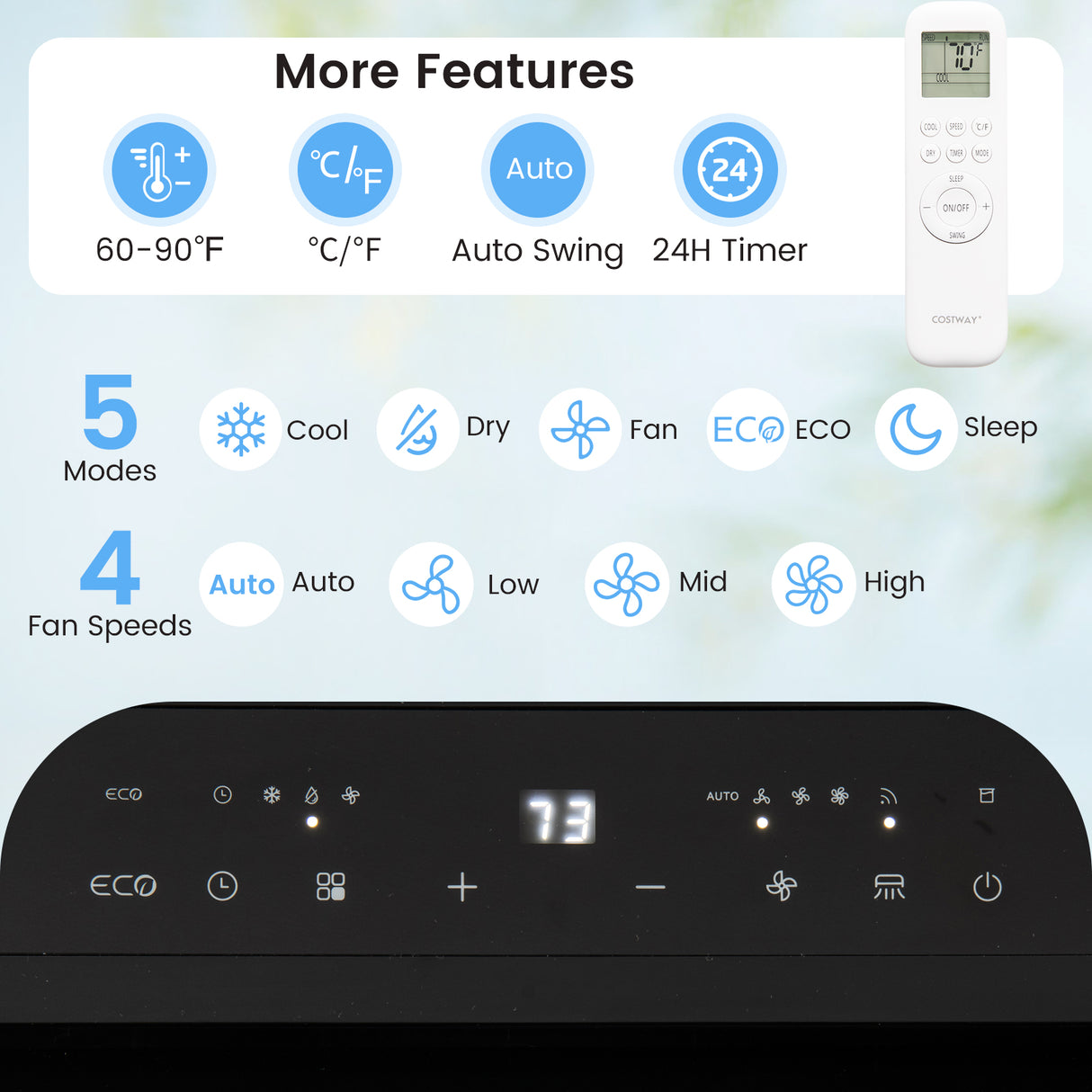 14000 BTU Inverter Portable Air Conditioner 3 in 1 Wifi Enabled AC Unit-White