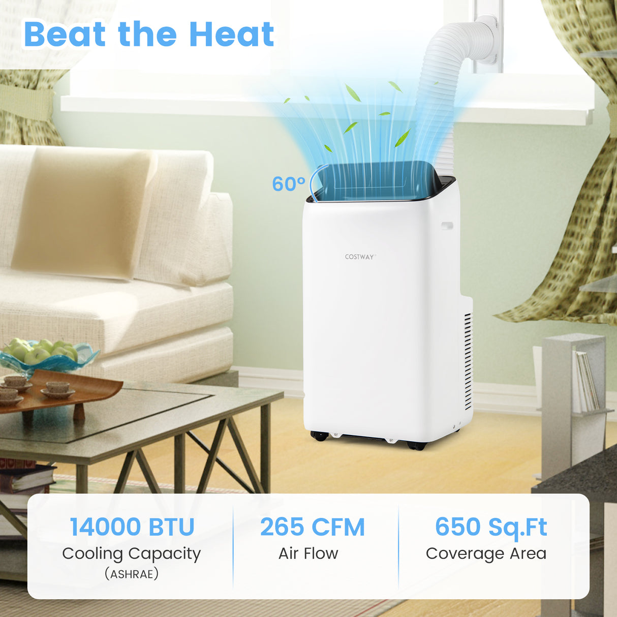 14000 BTU Inverter Portable Air Conditioner 3 in 1 Wifi Enabled AC Unit-White