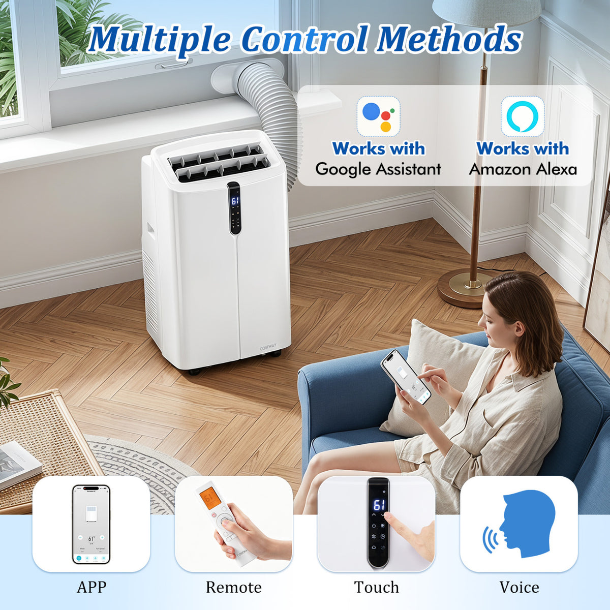 14000 BTU Smart Portable AC with APP Voice Control 47 dB for Rooms 750 Sq.Ft