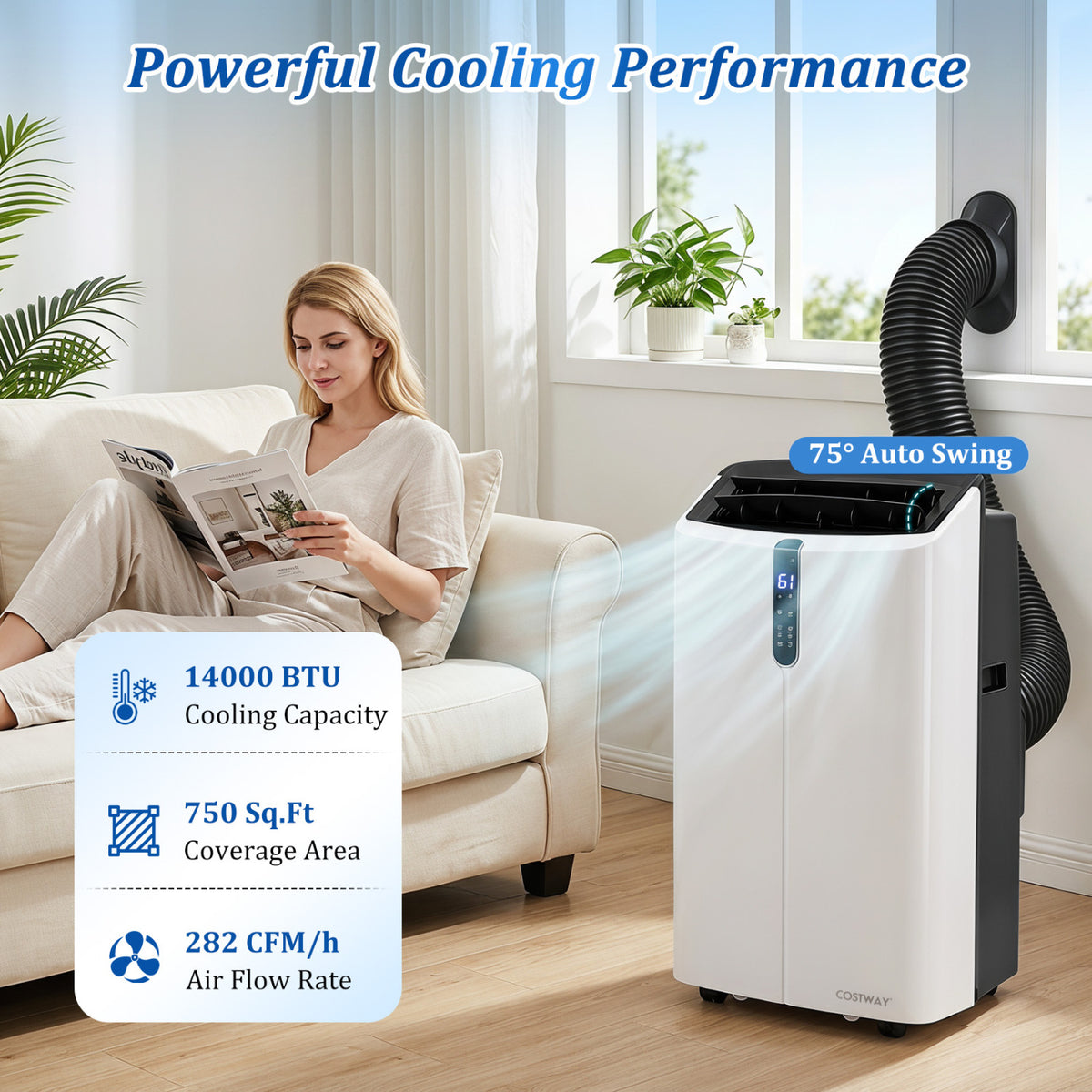 14000 BTU Smart Portable AC with APP Voice Control 47 dB for Rooms 750 Sq.Ft