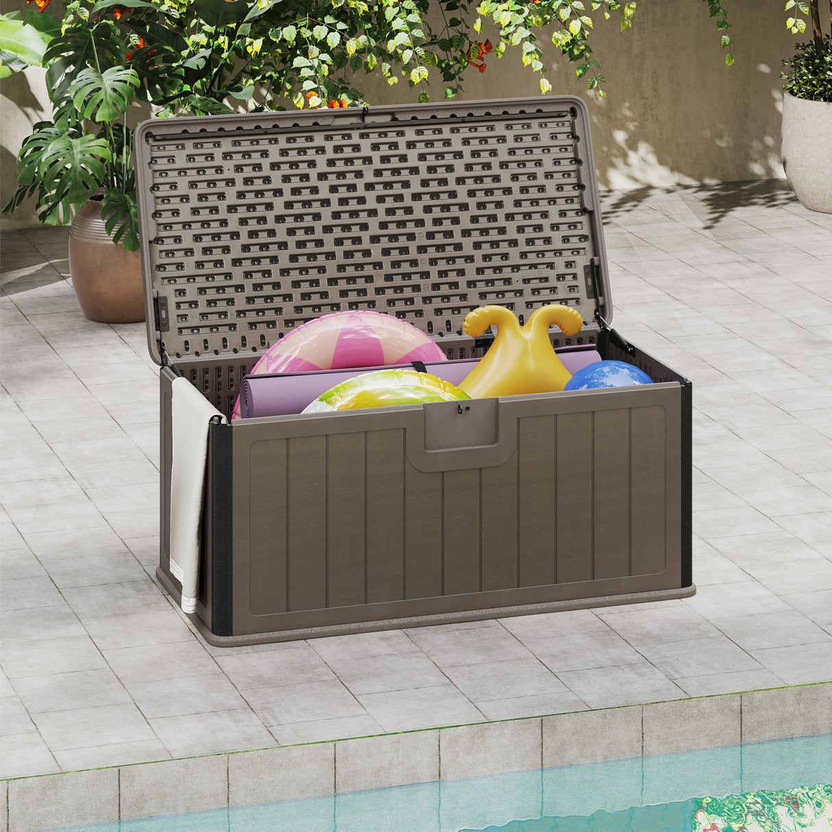 100 Gallon Large Deck Box with Lockable Lid for Patio