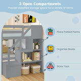Solid Wood Twin Over Full Low Bunk Bed with Storage Stairs