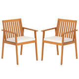 2 Pieces Patio Dining Chairs Outdoor Acacia Wood Chairs with Removable Padded Cushion