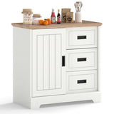 Farmhouse Sideboard Buffet Cabinet Kitchen Pantry with Sliding Doors-White