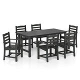7 Pieces Outdoor Dining Table Set for 6 People 67" HDPE Patio Rectangle Table and 6 Armchairs-Black