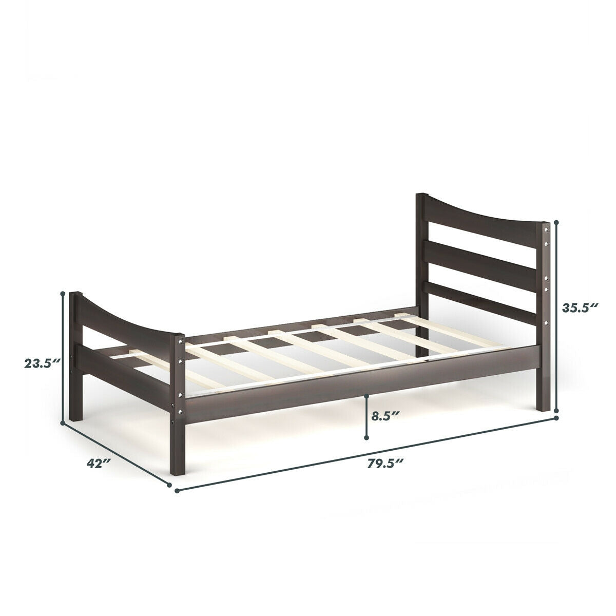 Twin Size Rustic Platform Bed Frame with Headboard and Footboard