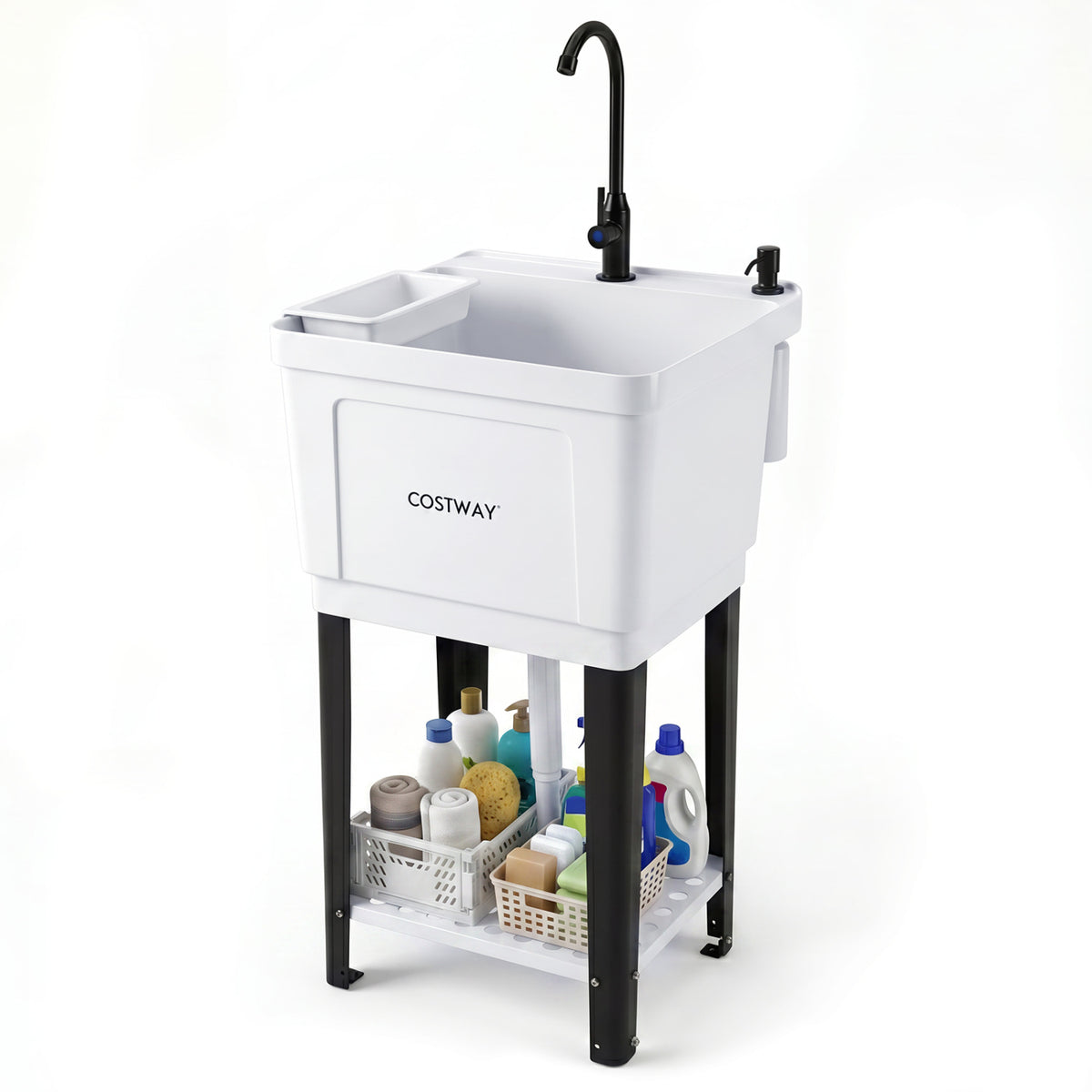 Utility Sink Laundry Tub with Rotating Faucet and Adjustable Legs