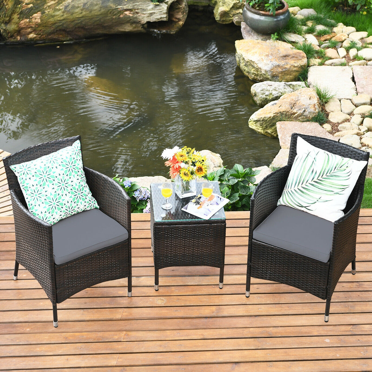3 Pcs Outdoor Rattan Wicker Furniture Set