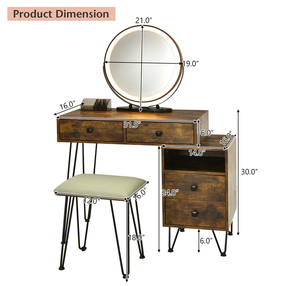 Modern Dressing Table with Storage Cabinet