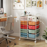 14-Drawer Rolling Storage Cart with Metal Tabletop and Pegboard