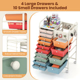 14-Drawer Rolling Storage Cart with Metal Tabletop and Pegboard