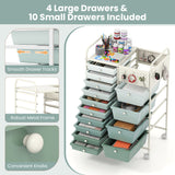 14-Drawer Rolling Storage Cart with Metal Tabletop and Pegboard