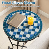 14" Floral Clover/Blooming Lotus/Bright Sunflower Mosaic Patio Accent Coffee End Table