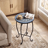 14" Floral Clover/Blooming Lotus/Bright Sunflower Mosaic Patio Accent Coffee End Table