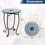 14" Floral Clover/Blooming Lotus/Bright Sunflower Mosaic Patio Accent Coffee End Table