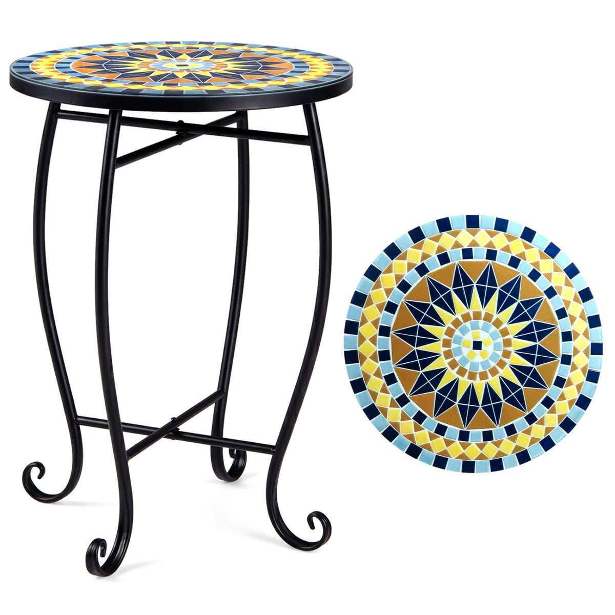 14" Floral Clover/Blooming Lotus/Bright Sunflower Mosaic Patio Accent Coffee End Table
