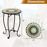 14" Floral Clover/Blooming Lotus/Bright Sunflower Mosaic Patio Accent Coffee End Table