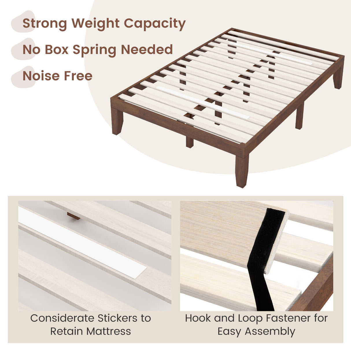 14 Inch Full Size Wood Platform Bed Frame with Wood Slat Support