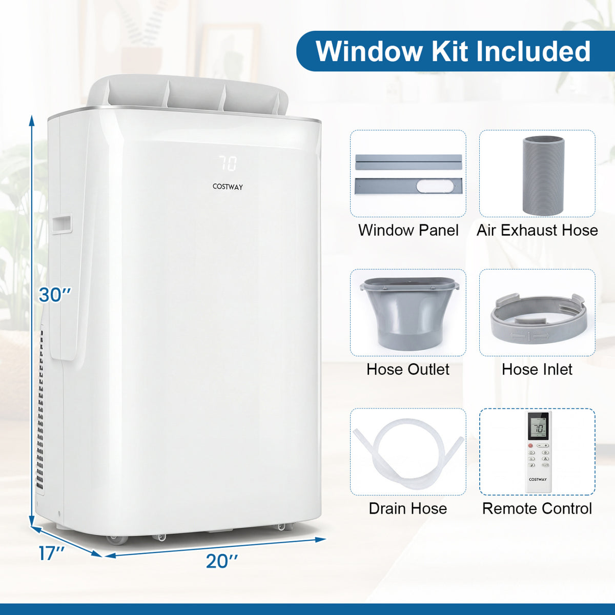 15000 BTU Inverter Portable Air Conditioner Smart Wifi Enabled Cooling and Heating Unit-White
