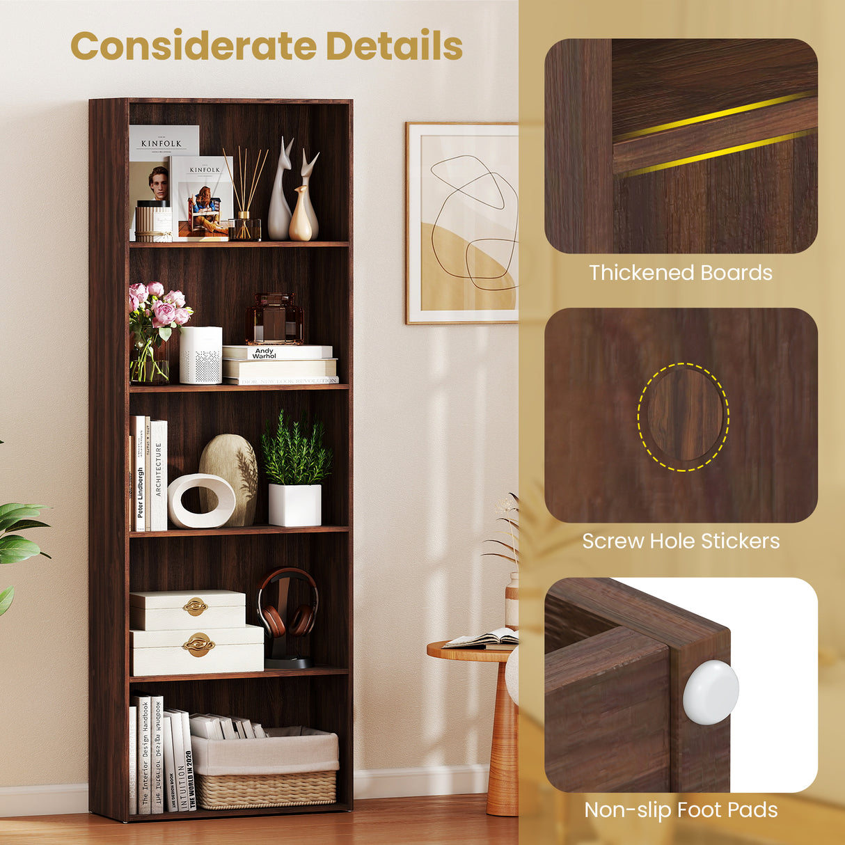5-Shelf Storage Bookcase Modern Multi-Functional Display Cabinet Furniture
