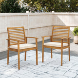 Outdoor Patio Dining Chairs Set of 2 with Removable Padded Cushion and Slatted Backrest-Beige