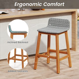 Solid Acacia Wood Bar Stools Set of 2 with Backrests and Footrests for Porch