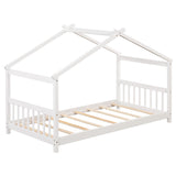 3-Piece Kid's Room Bundle: Twin Size Wooden House Bed + Kid's Table and Chairs Set + Kids 2-Shelf Bookcase