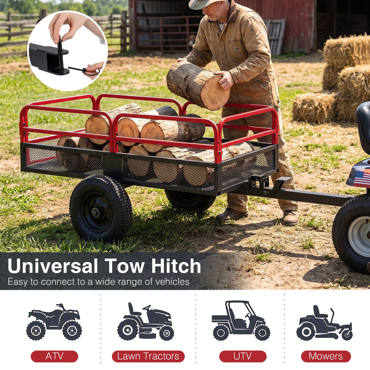 1540 LBS Capacity 17.6 Cu. Ft Heavy Duty Metal Dump Cart Trailer