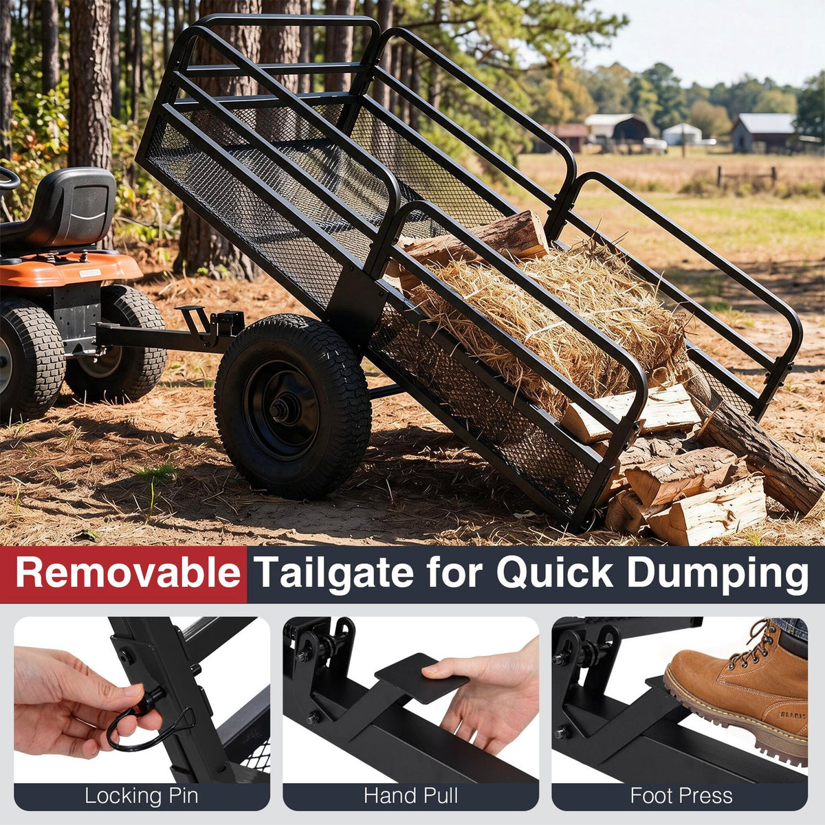1540 LBS Capacity 17.6 Cu. Ft Heavy Duty Metal Dump Cart Trailer