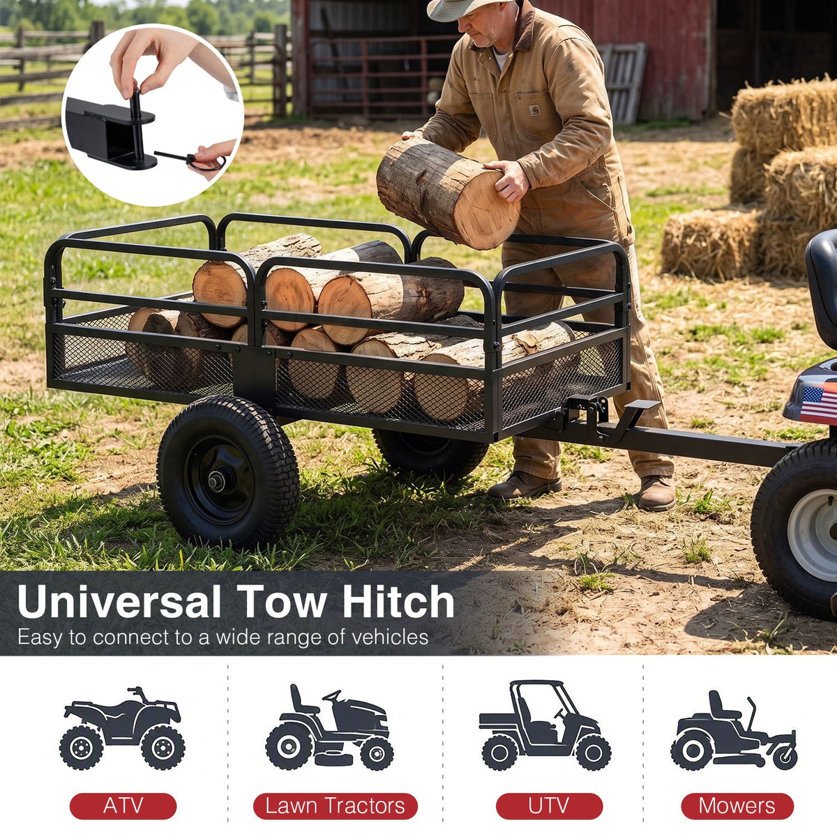 1540 LBS Capacity 17.6 Cu. Ft Heavy Duty Metal Dump Cart Trailer