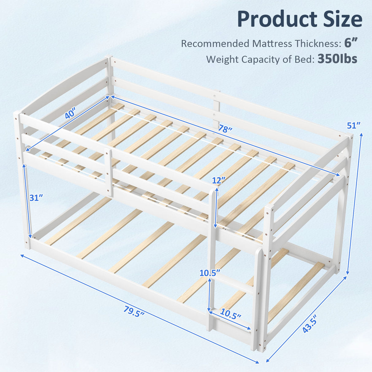 Twin Size Bunk Bed with High Guardrails and Integrated Ladder