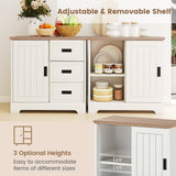 Farmhouse Sideboard Buffet Cabinet Kitchen Pantry with Sliding Doors-White
